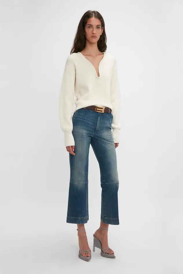 Jeans Women Victoria Beckham Cropped Kick Jean In Indigrey Wash