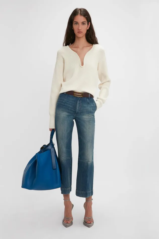 Jeans Women Victoria Beckham Cropped Kick Jean In Indigrey Wash