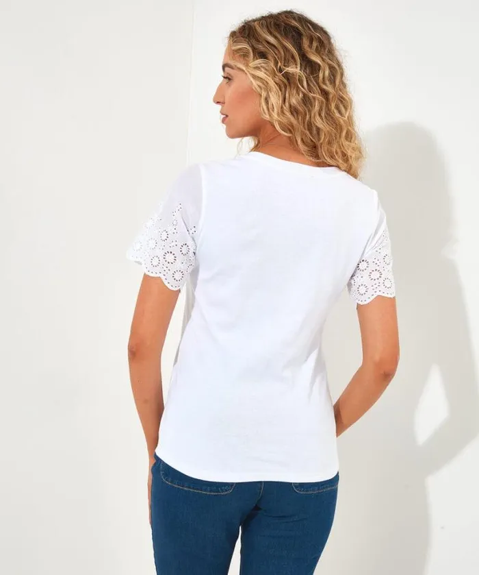 Joe Browns Tops Tunics and Blouses Women Broderie Sleeve Tee White Joe Browns Tops Tunics and Blouses Women Broderie Sleeve Tee White