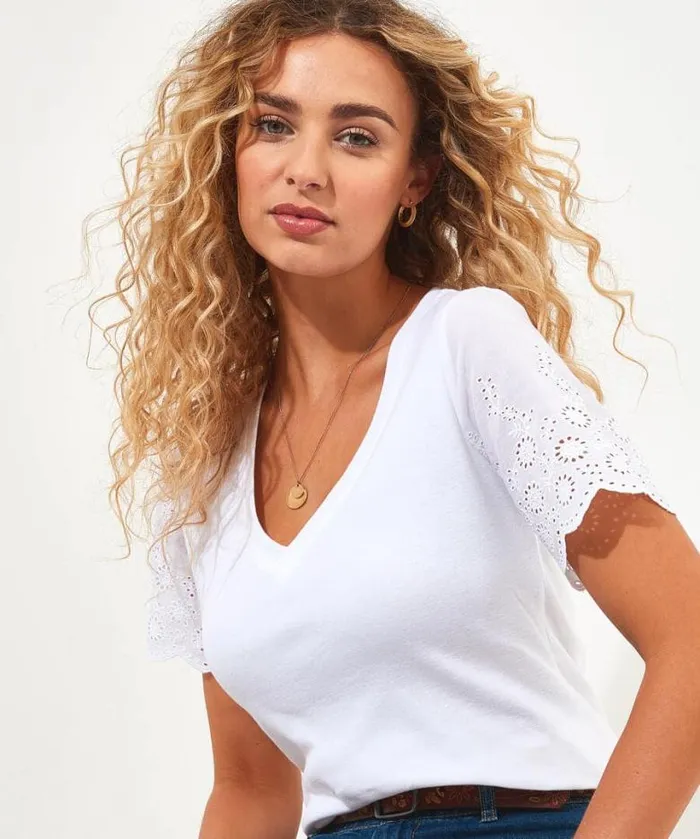 Joe Browns Tops Tunics and Blouses Women Broderie Sleeve Tee White Joe Browns Tops Tunics and Blouses Women Broderie Sleeve Tee White