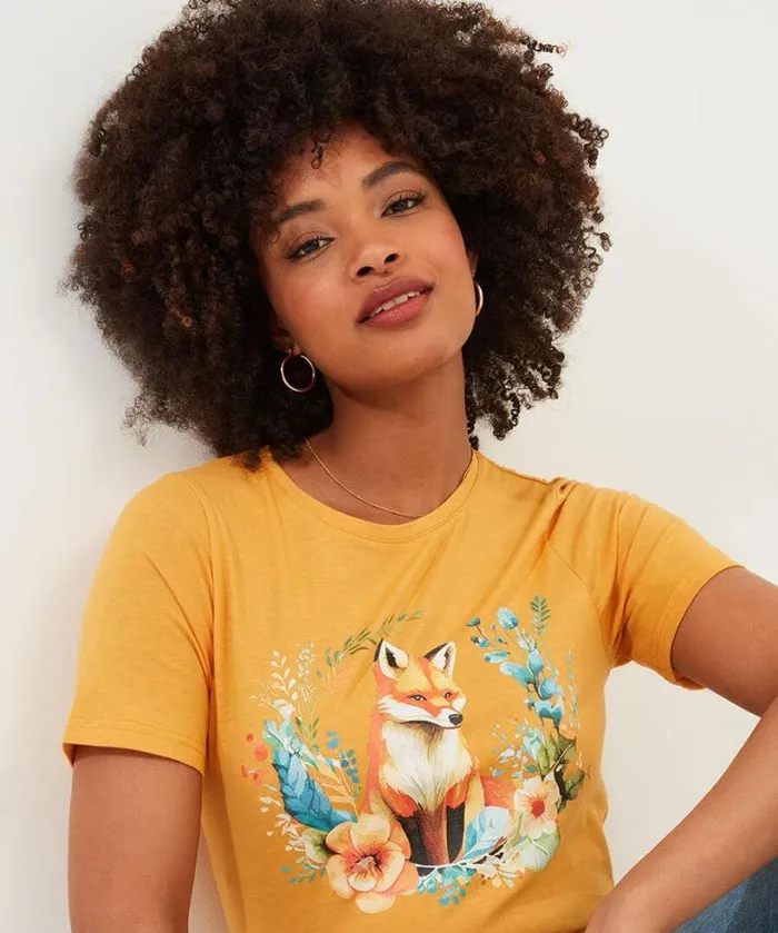 Joe Browns Tops Tunics and Blouses Women Foxy TShirt Ochre Joe Browns Tops Tunics and Blouses Women Foxy TShirt Ochre