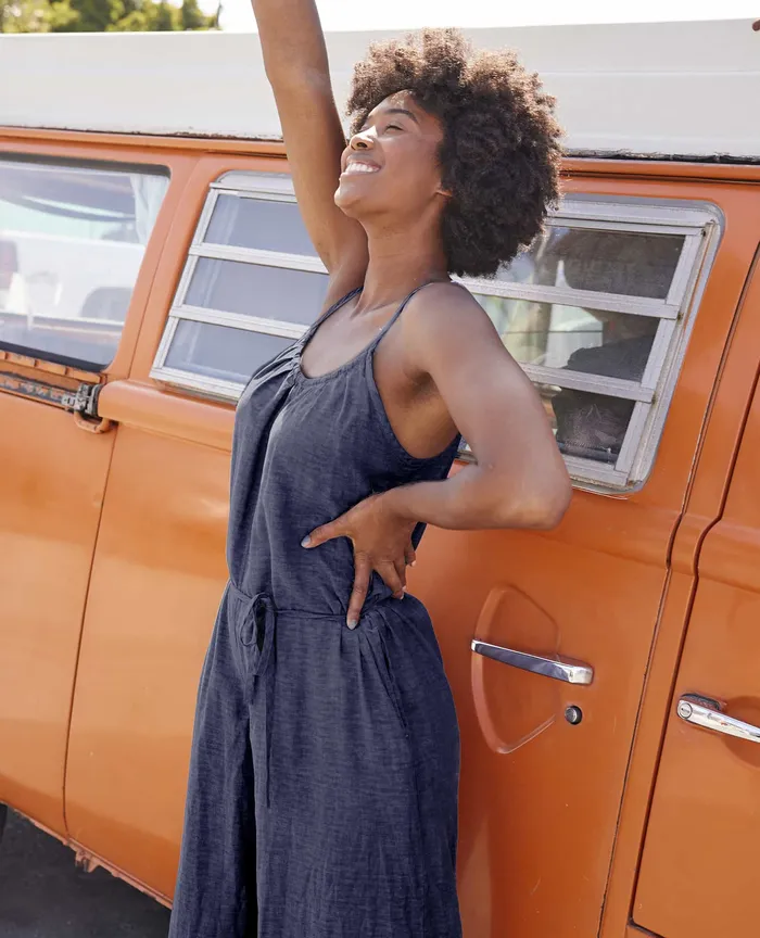 Jumpsuits and Overalls Taj Hemp Strappy Jumpsuit True Navy ToadandCo Women8217s