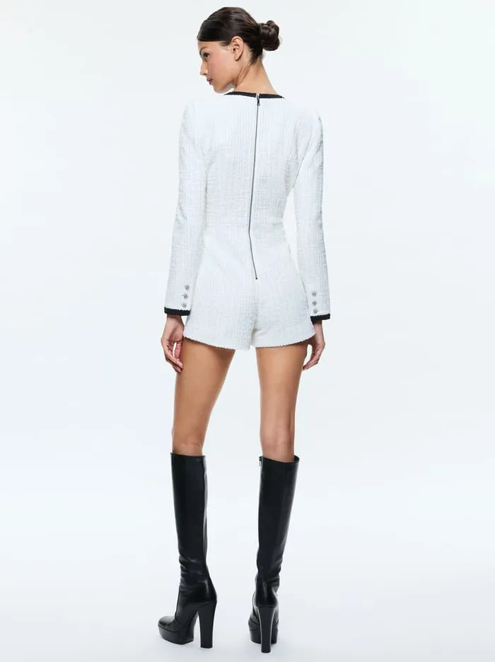 Jumpsuits Rompers Women Alice Olivia Shiloh Tweed Romper Off Whiteblack