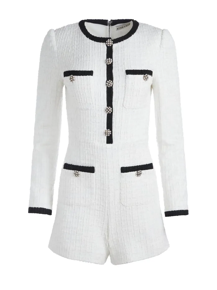 Jumpsuits Rompers Women Alice Olivia Shiloh Tweed Romper Off Whiteblack