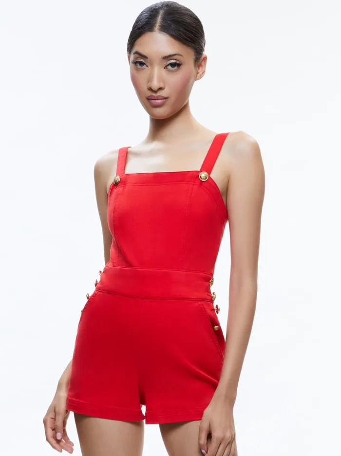 Jumpsuits Rompers Women Alice Olivia Vita Denim Romper Bright Ruby