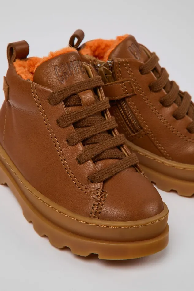 Kids Brutus Brown Leather Laceup Boots Camper Boots
