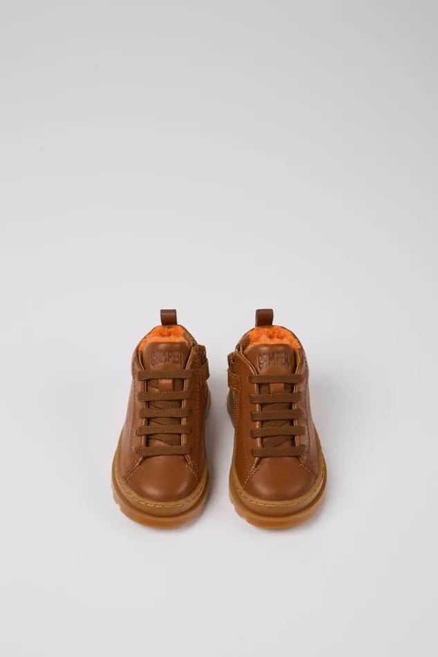 Kids Brutus Brown Leather Laceup Boots Camper Boots Kids Brutus Brown Leather Laceup Boots Camper Boots