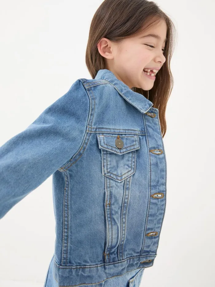 Kids Coats and Jackets Fat Face Light Blue Plain Denim Jacket