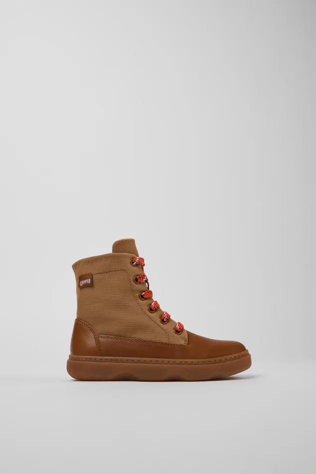 Kids Kiddo Brown Leather And Textile Ankle Boots For Kids Camper Boots Kids Kiddo Brown Leather And Textile Ankle Boots For Kids Camper Boots