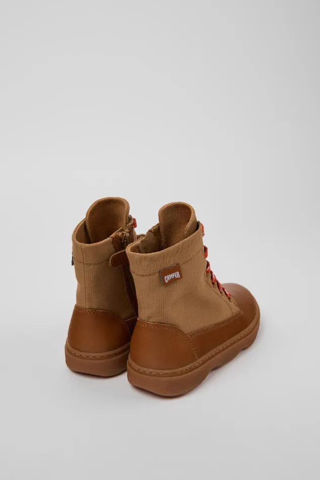 Kids Kiddo Brown Leather And Textile Ankle Boots For Kids Camper Boots Kids Kiddo Brown Leather And Textile Ankle Boots For Kids Camper Boots