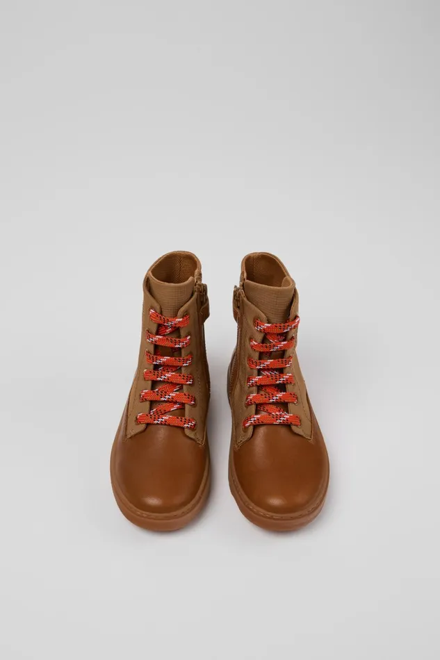 Kids Kiddo Brown Leather And Textile Ankle Boots For Kids Camper Boots Kids Kiddo Brown Leather And Textile Ankle Boots For Kids Camper Boots