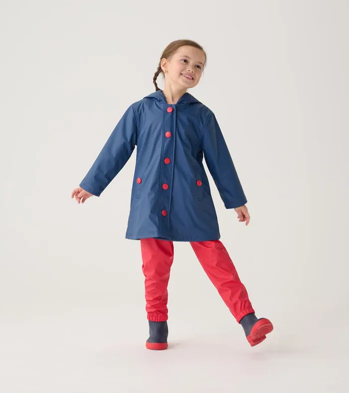 Kids Navy and Red ButtonUp Rain Jacket Hatley