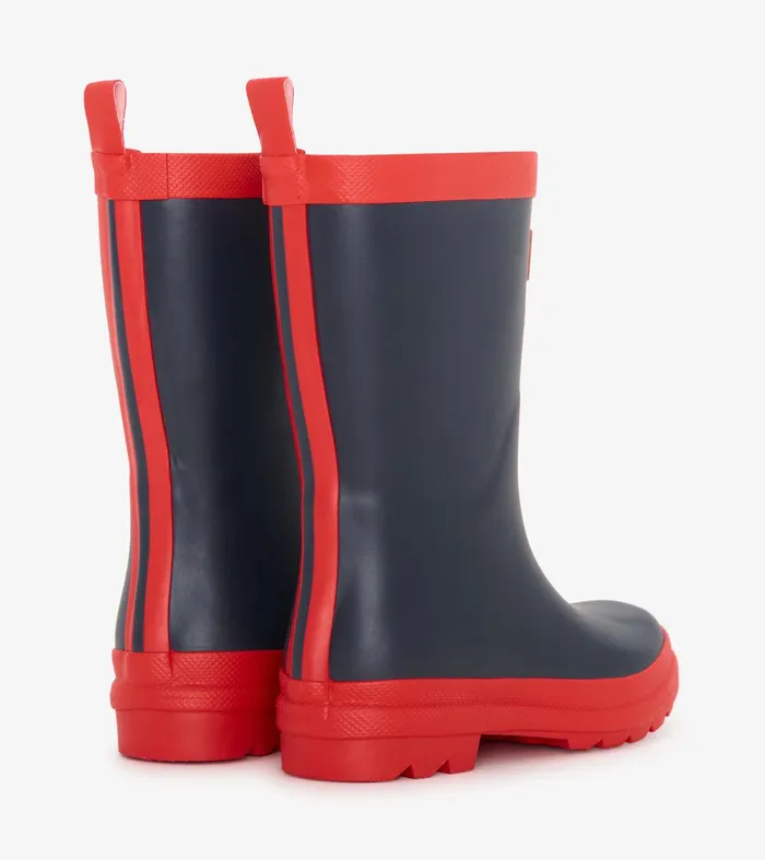 Kids Navy and Red Matte Rain Boots Hatley