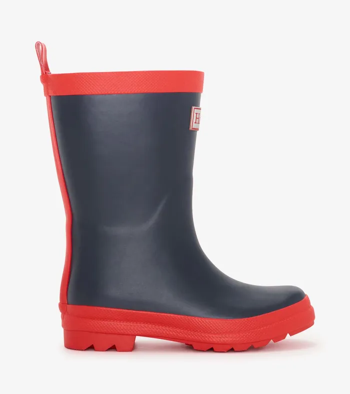 Kids Navy and Red Matte Rain Boots Hatley