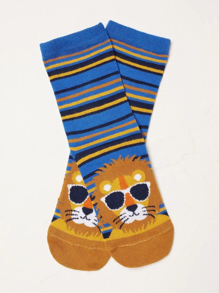 Kids Socks Fat Face Cobalt Blue Lion Socks