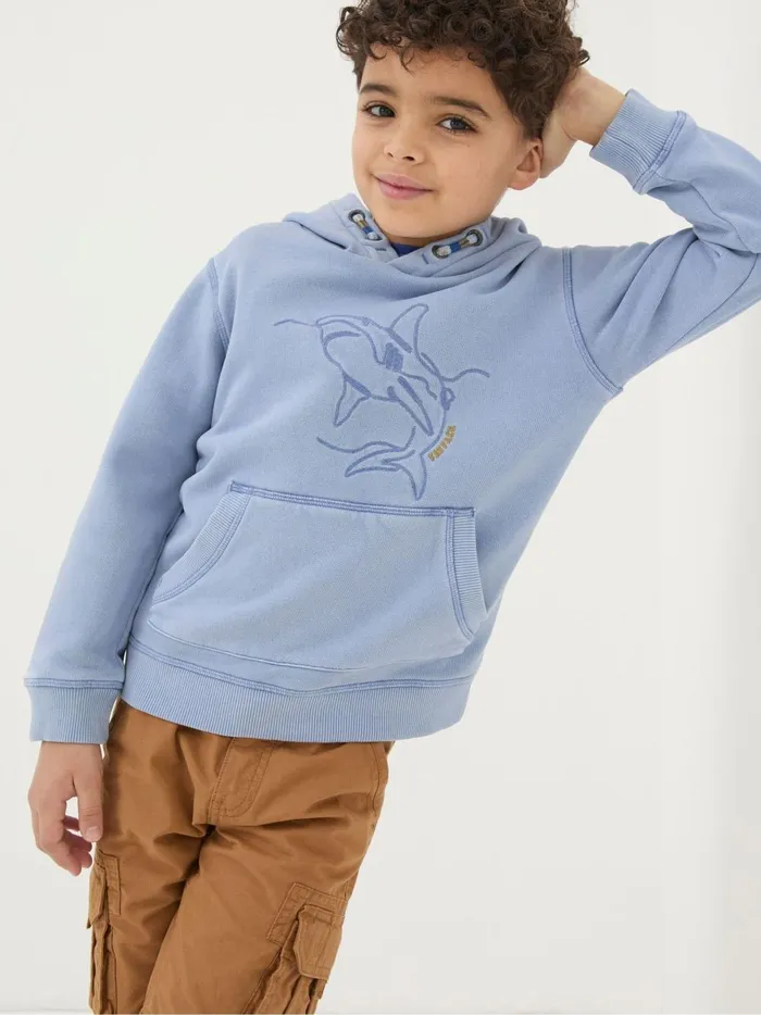 Kids Sweatshirts and Hoodies Fat Face Blue Shark Graphic Popover Hoodie