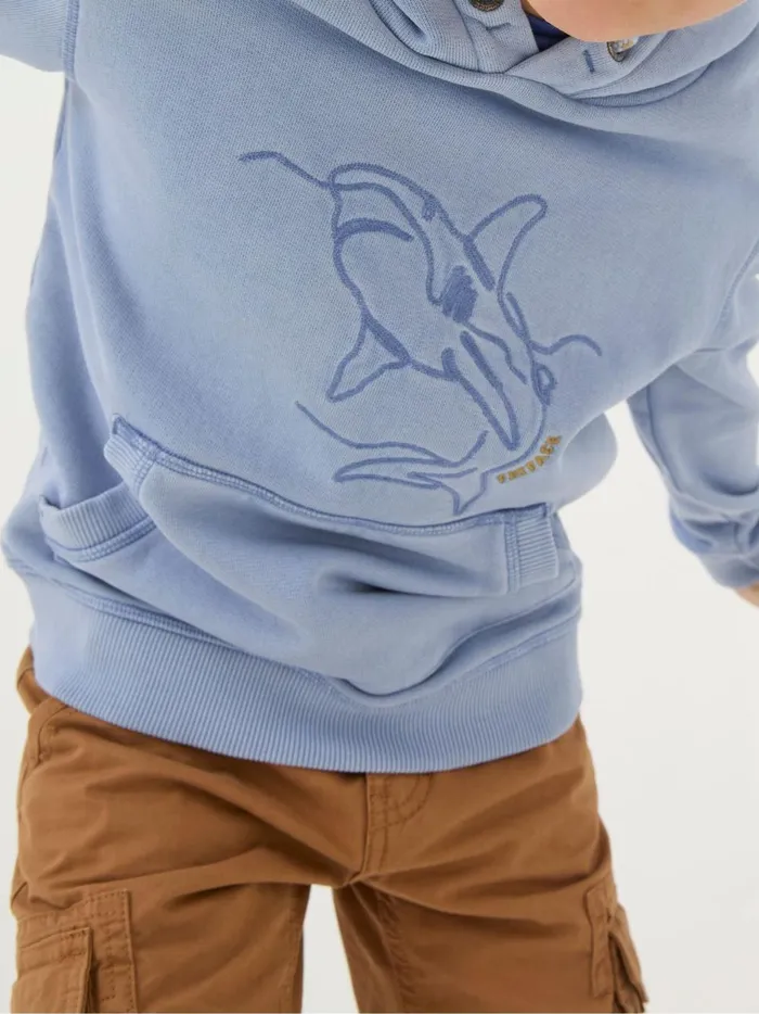 Kids Sweatshirts and Hoodies Fat Face Blue Shark Graphic Popover Hoodie