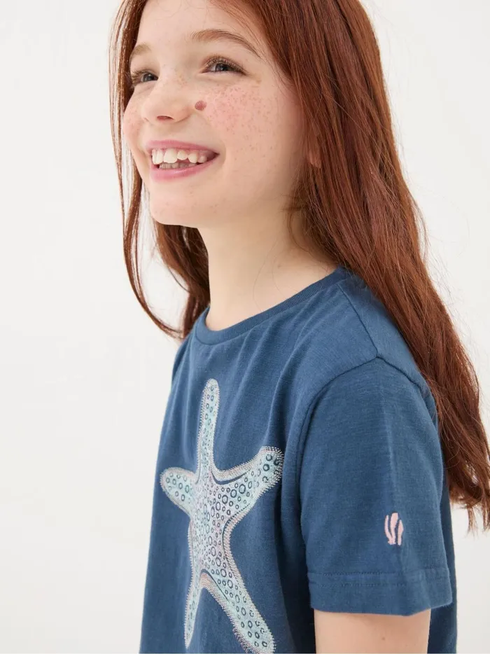 Kids Tops and TShirts Fat Face Blue Star Fish Graphic TShirt