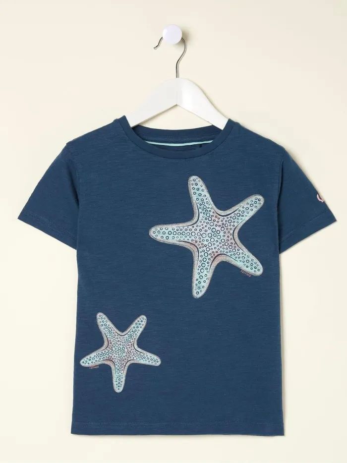 Kids Tops and TShirts Fat Face Blue Star Fish Graphic TShirt