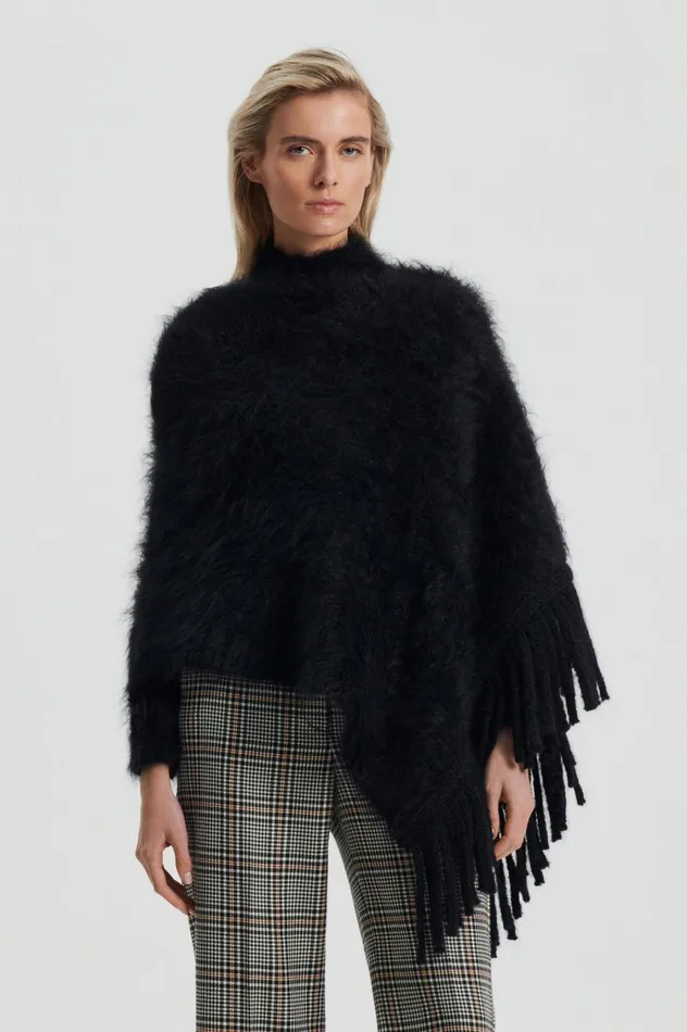 Knitwear Women Scanlan Theodore BRUSHED FRINGED CAPE Black Knitwear Women Scanlan Theodore BRUSHED FRINGED CAPE Black
