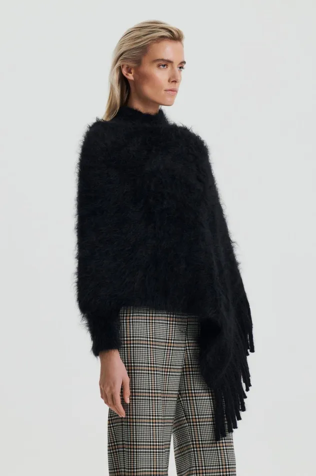 Knitwear Women Scanlan Theodore BRUSHED FRINGED CAPE Black Knitwear Women Scanlan Theodore BRUSHED FRINGED CAPE Black