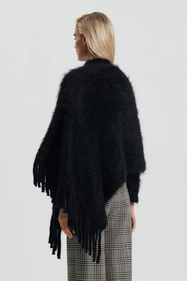 Knitwear Women Scanlan Theodore BRUSHED FRINGED CAPE Black Knitwear Women Scanlan Theodore BRUSHED FRINGED CAPE Black
