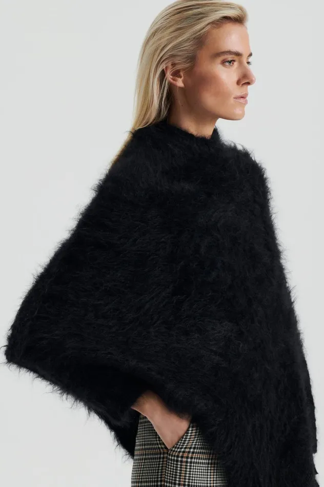 Knitwear Women Scanlan Theodore BRUSHED FRINGED CAPE Black Knitwear Women Scanlan Theodore BRUSHED FRINGED CAPE Black
