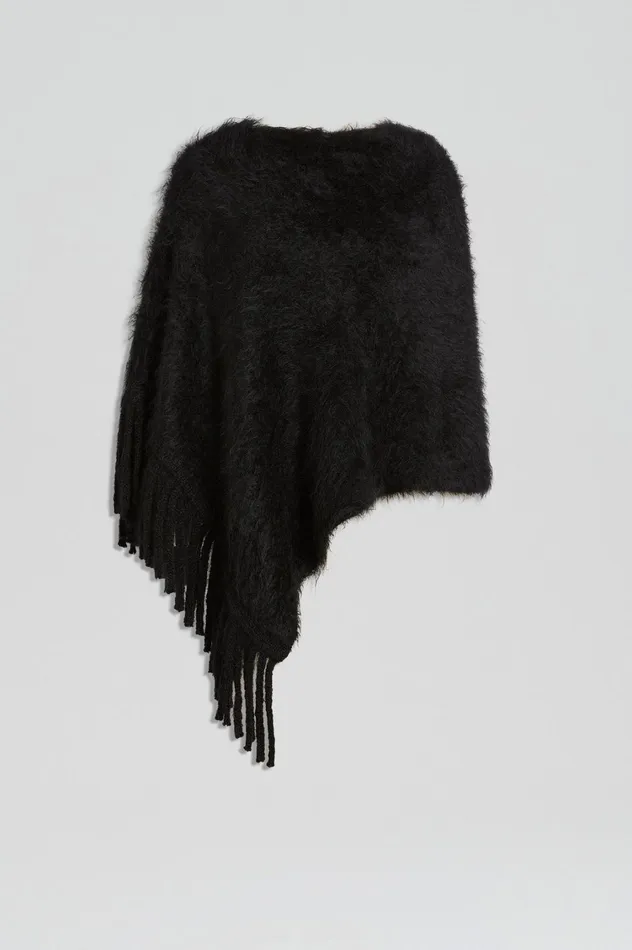 Knitwear Women Scanlan Theodore BRUSHED FRINGED CAPE Black Knitwear Women Scanlan Theodore BRUSHED FRINGED CAPE Black