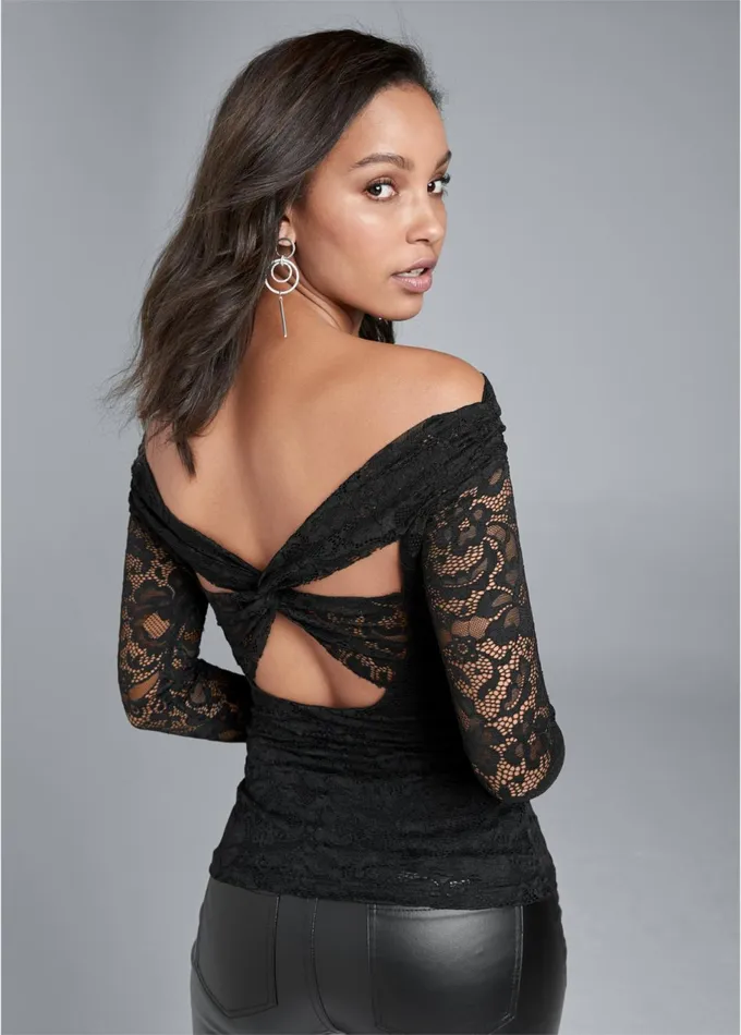 LACE CROSS BACK TOP Black Women VENUS Night Out Tops