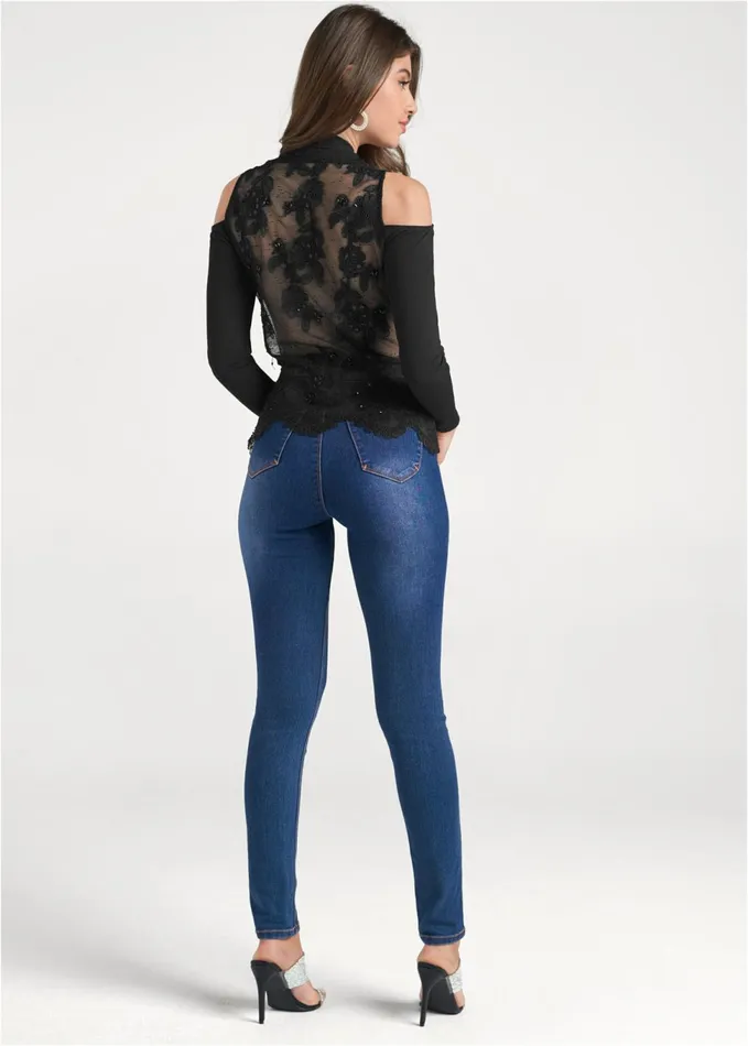 LACE DETAIL BACK TOP Black Women VENUS Night Out Tops