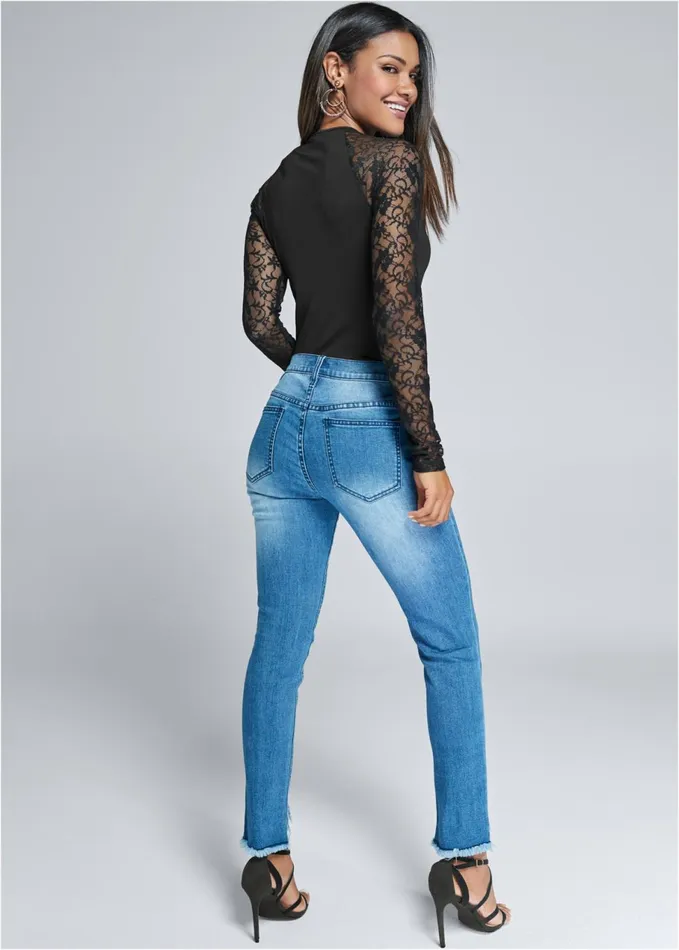 LACE SLEEVE BODYSUIT White Women VENUS Casual Tops