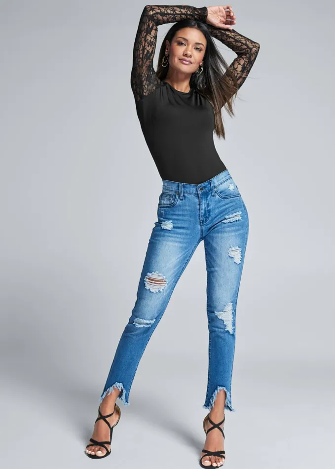 LACE SLEEVE BODYSUIT White Women VENUS Casual Tops