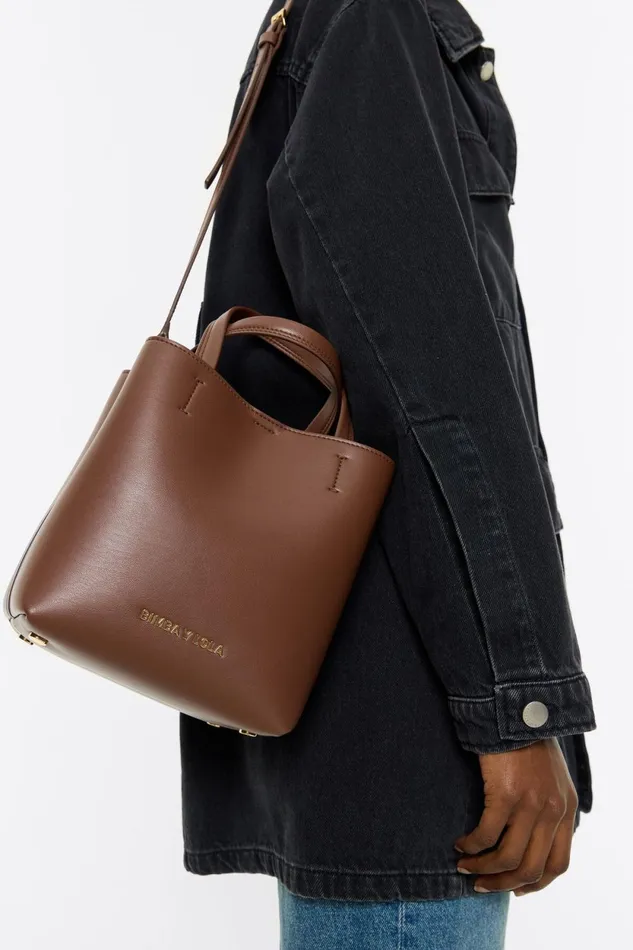 Large Mocha Leather Chihuahua Shopper Bag Moka Women Bimba Y Lola Crossbody Bags
