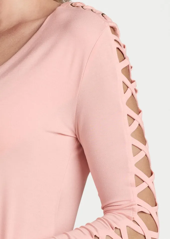LATTICE SLEEVE TOP Light Pink Women VENUS Casual Tops