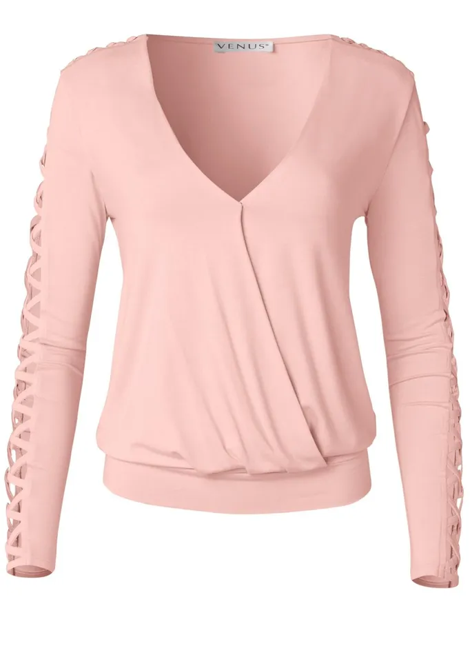 LATTICE SLEEVE TOP Light Pink Women VENUS Casual Tops