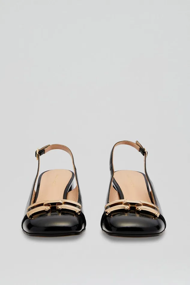 Leather Women Scanlan Theodore GOLD TRIM SLINGBACK 55 Black