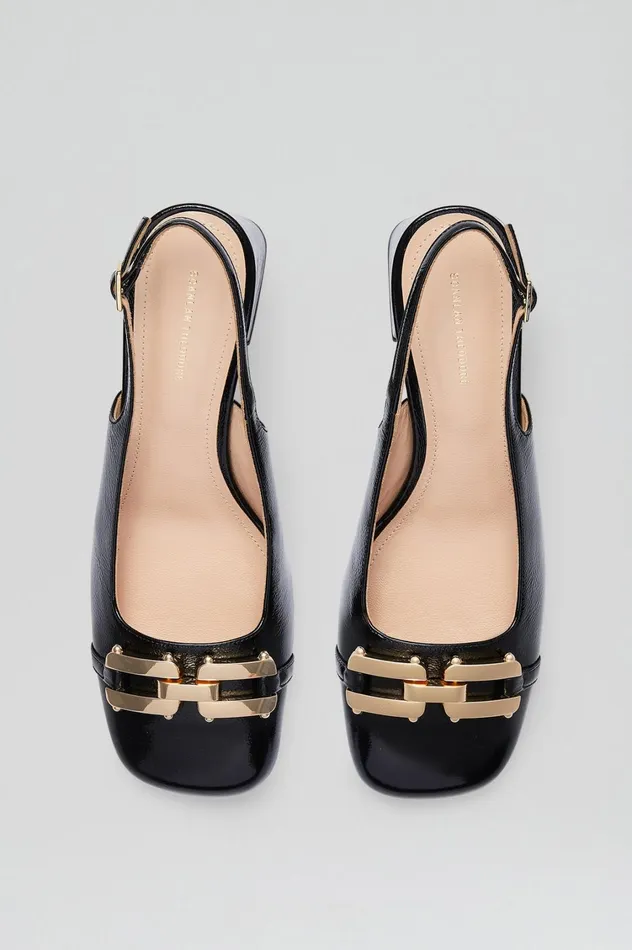Leather Women Scanlan Theodore GOLD TRIM SLINGBACK 55 Black Leather Women Scanlan Theodore GOLD TRIM SLINGBACK 55 Black