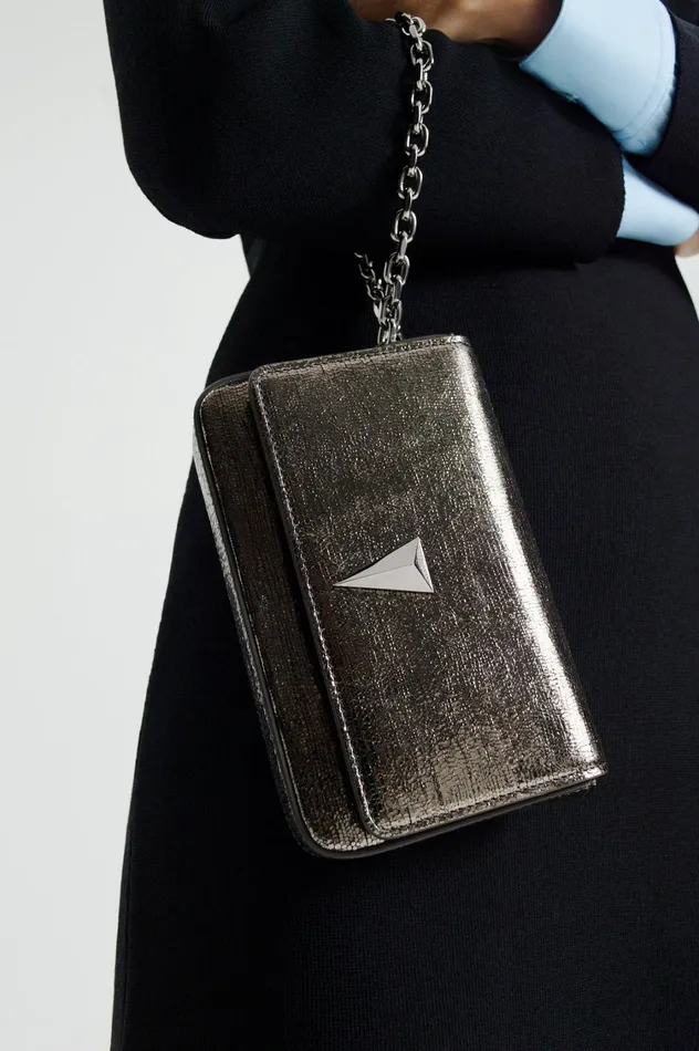 Leather Women Scanlan Theodore MINI METALLIC SLIM BAG Onyx