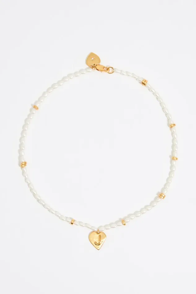 Letter J Heart And Pearl Necklace Gold Women Bimba Y Lola Alphabet