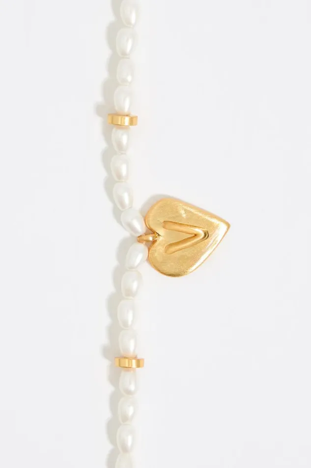 Letter V Heart And Pearl Necklace Gold Women Bimba Y Lola Alphabet Letter V Heart And Pearl Necklace Gold Women Bimba Y Lola Alphabet
