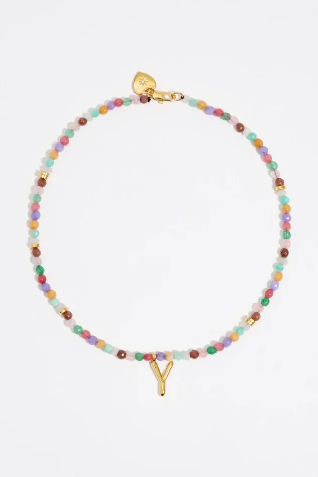 Letter Y Multicolor Stones Necklace Gold Women Bimba Y Lola Alphabet