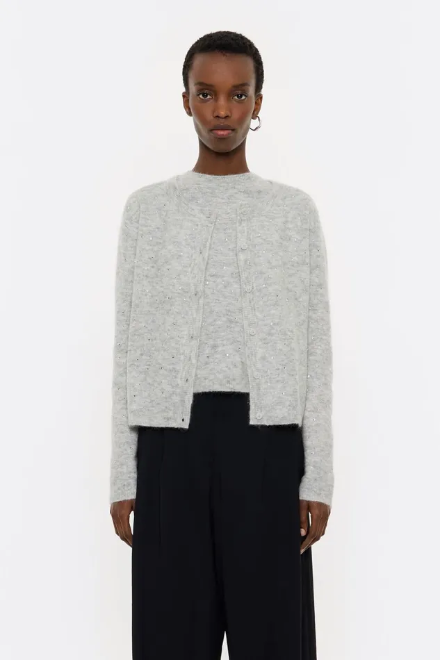 Light Gray Mohair Rhinestones Cardigan Light Grey Women Bimba Y Lola Knitwear