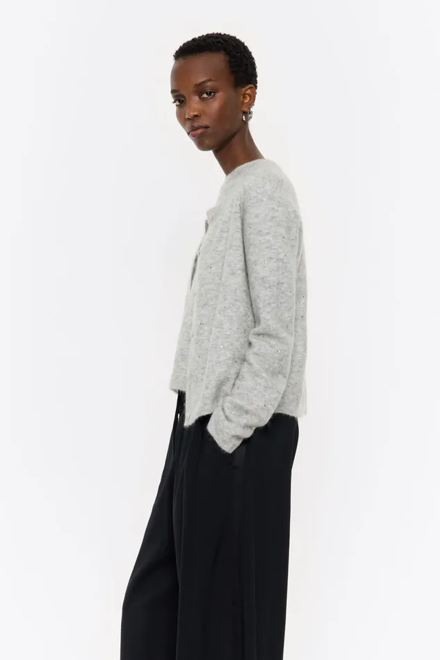 Light Gray Mohair Rhinestones Cardigan Light Grey Women Bimba Y Lola Knitwear Light Gray Mohair Rhinestones Cardigan Light Grey Women Bimba Y Lola Knitwear