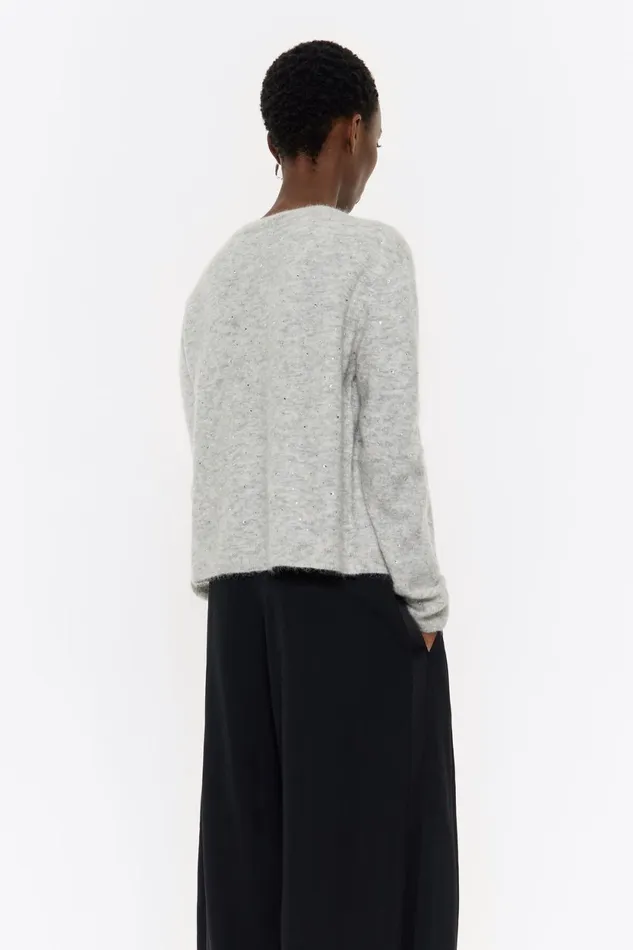 Light Gray Mohair Rhinestones Cardigan Light Grey Women Bimba Y Lola Knitwear Light Gray Mohair Rhinestones Cardigan Light Grey Women Bimba Y Lola Knitwear