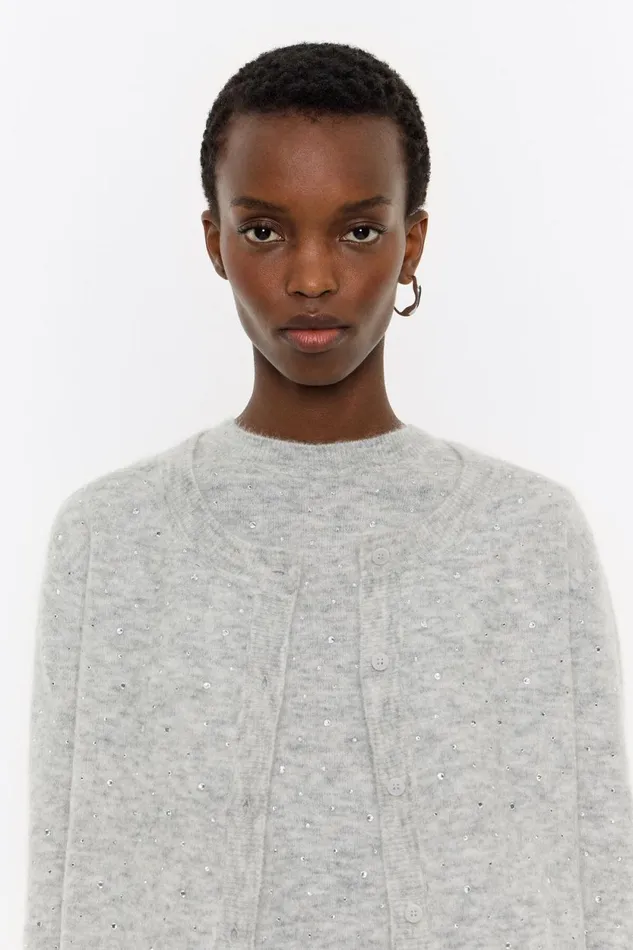 Light Gray Mohair Rhinestones Cardigan Light Grey Women Bimba Y Lola Knitwear Light Gray Mohair Rhinestones Cardigan Light Grey Women Bimba Y Lola Knitwear