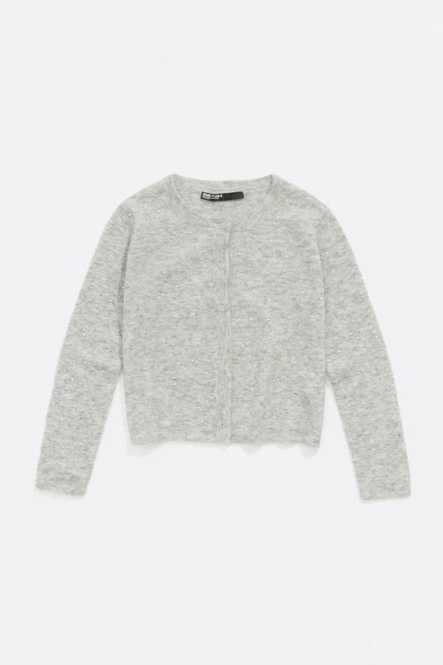 Light Gray Mohair Rhinestones Cardigan Light Grey Women Bimba Y Lola Knitwear Light Gray Mohair Rhinestones Cardigan Light Grey Women Bimba Y Lola Knitwear
