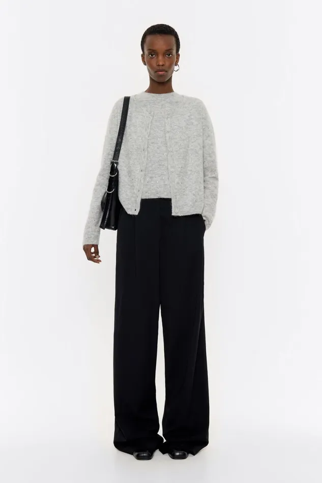 Light Gray Mohair Rhinestones Cardigan Light Grey Women Bimba Y Lola Knitwear Light Gray Mohair Rhinestones Cardigan Light Grey Women Bimba Y Lola Knitwear