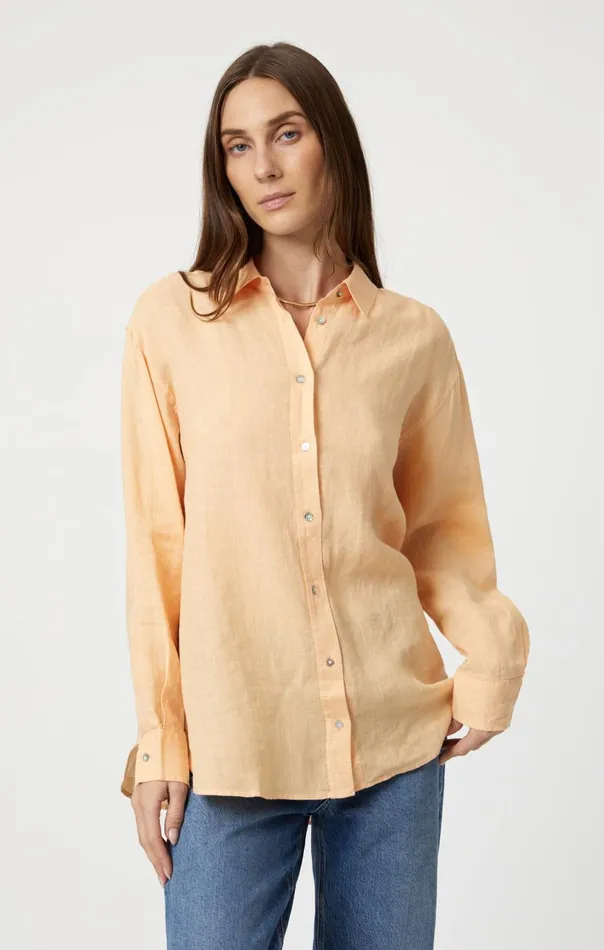 Linen ButtonUp Shirt In Caramel Cream Women Mavi Jeans Shirts
