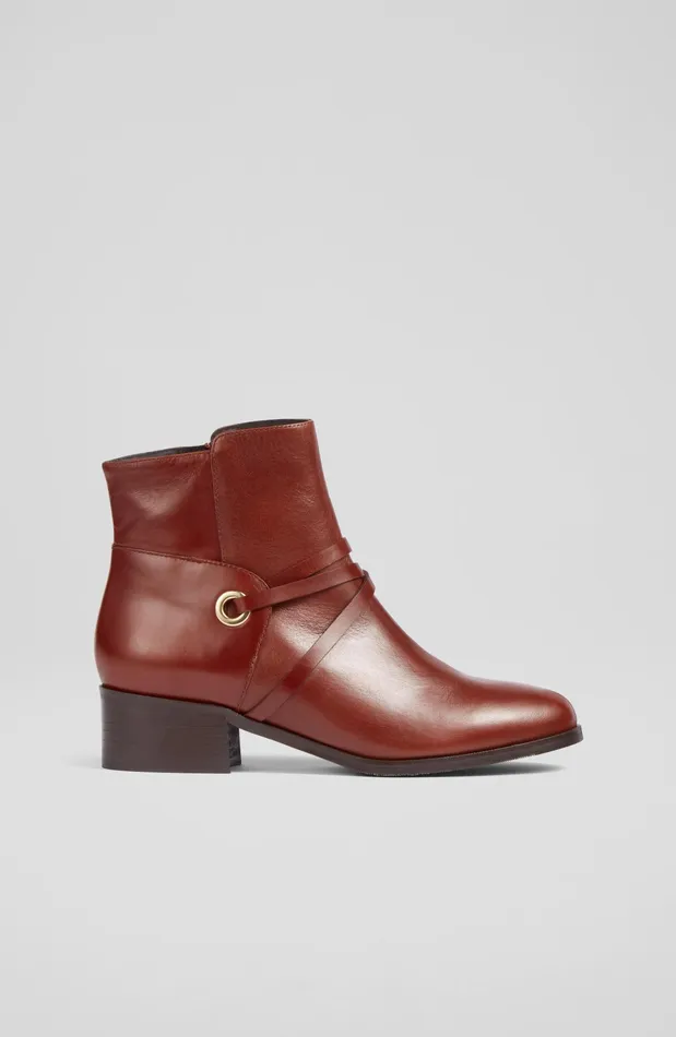 LK Bennett Alba Tan Leather Strap Detail Ankle Boots Women Boots