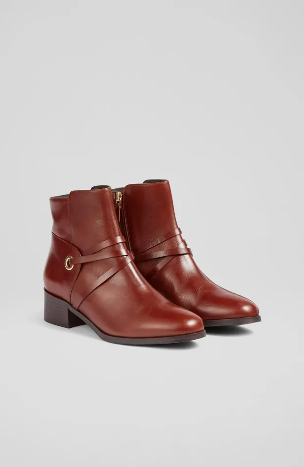 LK Bennett Alba Tan Leather Strap Detail Ankle Boots Women Boots